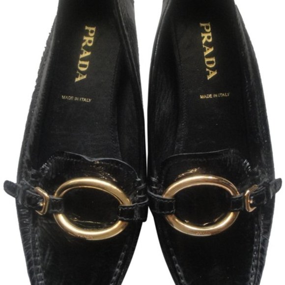 Prada Black 36.5 Patent Leather Driving Loafer Flats Italy
